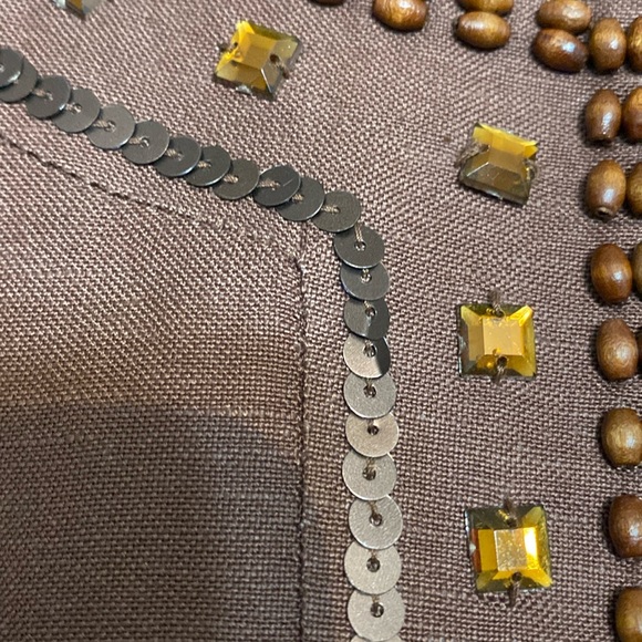 Dress Barn Brown Linen sequence cropped jacket - Size Large - Picture 7 of 11